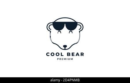 testa dell'orso con occhiali da sole linea logo vettore icona disegno Illustrazione Vettoriale