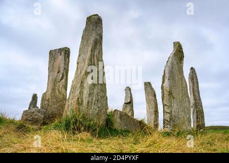 Callanish Standing Stones, cerchio di pietra di 3000 anni, Isola di Lewis, Ebridi esterne, Scozia, Regno Unito, Europa Foto Stock