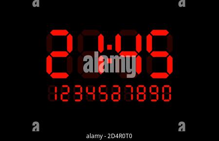 Icona del numero dell'orologio digitale impostata. Vettore su sfondo nero isolato. EPS 10 Illustrazione Vettoriale