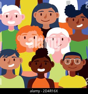 Folla di persone insieme inclusione caratteri concetto disegno vettoriale illustrazione Illustrazione Vettoriale