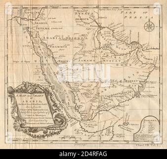 Una mappa e una carta dell'Arabia, del Mar Rosso e del Golfo Persico. BAMBINO di 1745 anni Foto Stock