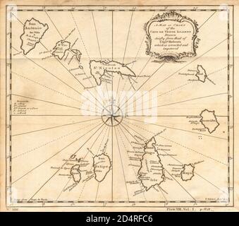 Una mappa o una mappa delle Isole del Capo di Verde. KITCHIN 1745 vecchio Foto Stock