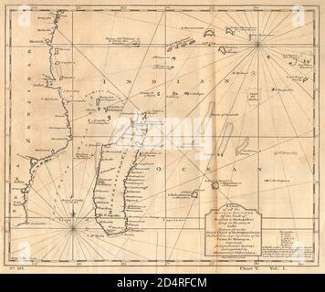 "Tutte le isole conosciute…" Madagascar Oceano Indiano Seychelles KITCHIN 1745 mappa Foto Stock