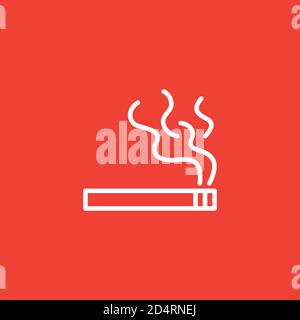 Icona della linea di sigaretta semplice su sfondo rosso. Illustrazione di Red Flat Style Vector. Illustrazione Vettoriale