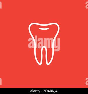 Icona della linea del dente su sfondo rosso. Illustrazione di Red Flat Style Vector. Illustrazione Vettoriale