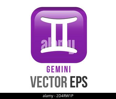 Il vettore isolato gradiente viola Gemini segno astrologico icona nello Zodiaco, rappresenta Twins Illustrazione Vettoriale