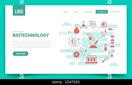 concetto di biotecnologia con icona circolare per il modello o l'atterraggio del sito web pagina banner homepage Illustrazione Vettoriale