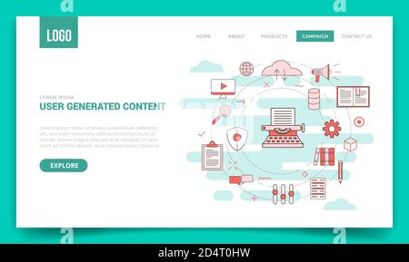 concetto di contenuto generato dall'utente ugc con icona circolare per il sito web pagina iniziale del banner del modello o della landing page Illustrazione Vettoriale