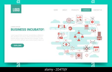 concetto di incubatore aziendale con icona circolare per il modello di sito web o. pagina iniziale banner pagina di destinazione Illustrazione Vettoriale