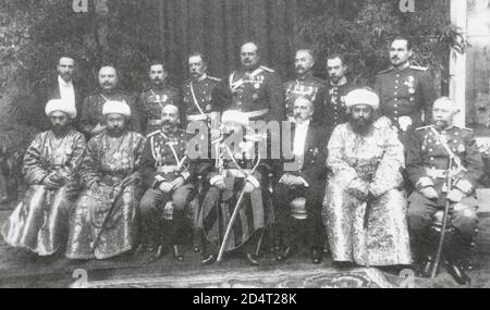 Incontro dell'Emiro di Bukhara alle celebrazioni dedicate Al 300° anniversario del regno della Casa Di Romanov nel 1913 Foto Stock