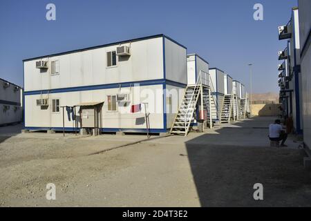 Portabille casa e ufficio cabininsLabor Camp cabinpiccole case temporanee : Muscat, Oman Foto Stock