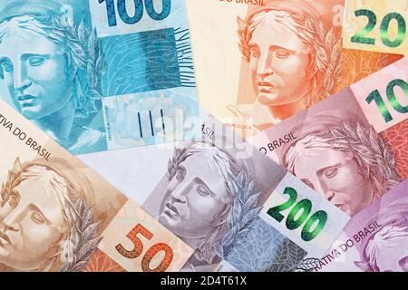 Il denaro brasiliano un background commerciale Foto Stock