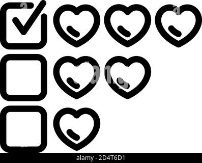 Come l'icona di recensione del prodotto Hearts, stile di contorno Illustrazione Vettoriale