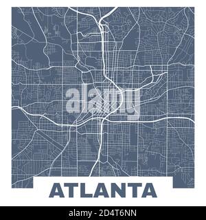 Mappa di Atlanta. Mappa vettoriale delle strade della città di Atlanta. Poster su sfondo blu scuro. Illustrazione Vettoriale