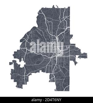 Mappa di Atlanta. Mappa vettoriale dettagliata dell'area amministrativa della città di Atlanta. Poster scuro con strade su sfondo bianco. Illustrazione Vettoriale