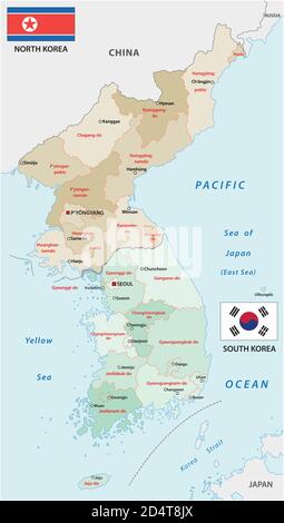 mappa amministrativa vettoriale degli stati del nord e del sud corea Illustrazione Vettoriale