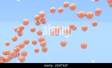 Un flusso di palline arancioni sul rendering 3d blu Foto Stock