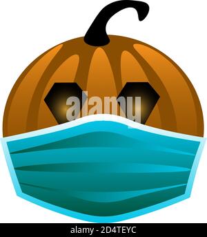 isolato cute vettore illustrazione di zucca di halloween in maschera medica Illustrazione Vettoriale