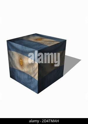 Il cubo geometrico è dipinto nei colori della bandiera argentina. Oggetto isolato. Rendering 3D Foto Stock