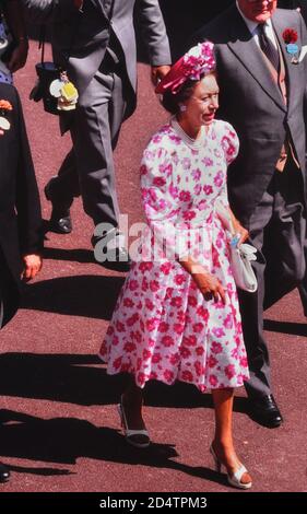 Principessa Margaret al Royal Ascot Race Meeting, Berkshire, Inghilterra, Regno Unito. 1989 Foto Stock