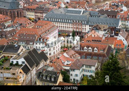 Splendida vista aerea del centro storico di Heidelberg Foto Stock