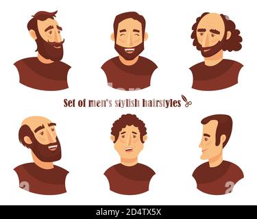 Insieme di emozioni facciali maschili. Personaggio emoji di un giovane uomo con espressioni diverse. Illustrazione vettoriale in stile cartoon Illustrazione Vettoriale