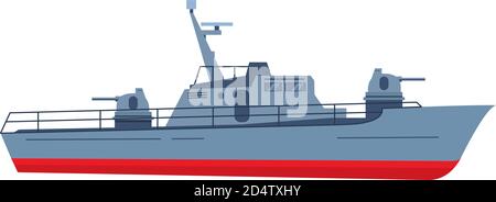 La barca militare in stile piatto battleship.Modern combattendo pattuglia nave. Illustrazione Vettoriale