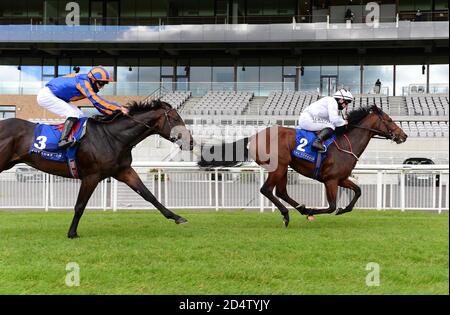 Gary Carroll a bordo Di un Case of You (a destra) sulla strada per vincere l'ippodromo di Jebel Ali e Stables Anglesey Stakes durante il Paddy Power Irish Cesarewich Day all'ippodromo di Curragh. Data foto: Domenica 11 ottobre 2020. Vedi la storia della PA Racing Curragh. Il credito fotografico dovrebbe essere: Filo PA Foto Stock