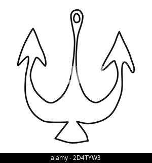 Ancoraggio vettoriale. Schizzo nero isolato su sfondo bianco. Illustrazione per libro da colorare dei bambini, disegno Illustrazione Vettoriale