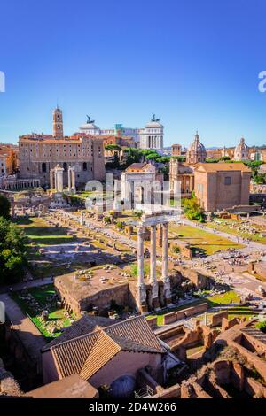 Vista del Foro Romano, antiche rovine romane a Roma, Roma, Italia, Europa Foto Stock