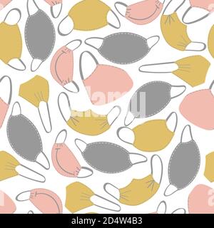 Maschere disegnate a mano motivo senza giunture su sfondo bianco. Illustrazione vettoriale. Illustrazione Vettoriale