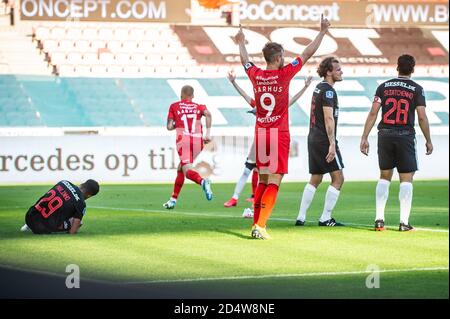 Herning, Danimarca. 21 giugno 2020. Patrick Mortensen (9) di Aarhus GF visto durante la partita 3F Superliga tra il FC Midtjylland e Aarhus GF alla MCH Arena di Herning. (Foto: Gonzales Photo - Morten Kjaer). Foto Stock