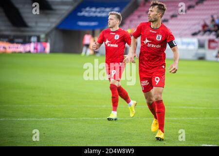 Herning, Danimarca. 21 giugno 2020. Patrick Mortensen (9) di Aarhus GF visto durante la partita 3F Superliga tra il FC Midtjylland e Aarhus GF alla MCH Arena di Herning. (Foto: Gonzales Photo - Morten Kjaer). Foto Stock