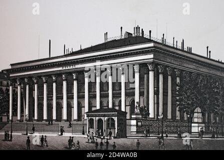 Parigi, Palais de la Bourse, Francia, incisione storica su piastra di rame dal 1860 Foto Stock