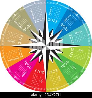 Calendario colorato per il 2021. Design circolare. In formato vettoriale Illustrazione Vettoriale