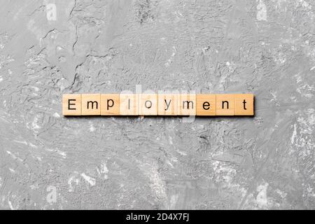 Parola di occupazione scritta su blocco di legno. Testo di occupazione sulla tabella di cemento per il vostro desing, concetto di vista dall'alto. Foto Stock