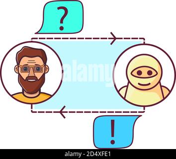 L'intelligenza artificiale.l'uomo che parla fa un assistente di question.Robot. Illustrazione Vettoriale