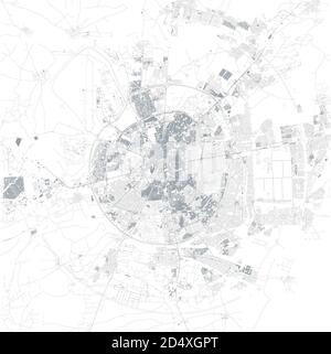 Vista satellitare di Erbil o Hawler la capitale e la città più popolata nella regione Kurdistan nel nord dell'Iraq. Mappa strade ed edifici della città Illustrazione Vettoriale