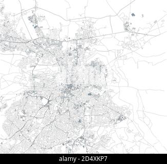 Vista satellitare di Nicosia, la più grande città, capitale e sede del governo di Cipro. Mappa strade ed edifici della città Illustrazione Vettoriale