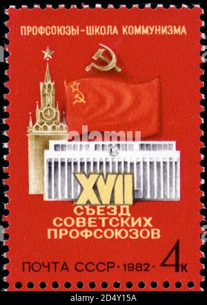 Francobollo dall'Unione Sovietica nel 17° Congresso dei sindacati sovietici, serie di Mosca rilasciato nel 1982 Foto Stock