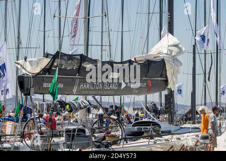 2019 Rolex Sydney al concorrente di Hobart 'Wild Oats' al Constitution Dock, Hobart, dopo aver completato la gara, 30 dicembre 2019 Foto Stock