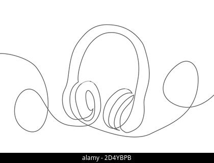 Cuffie con disegno a una linea cuffie Vector con stile di linea attivo sfondo bianco Illustrazione Vettoriale