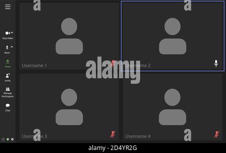 Interfaccia utente per videoconferenza, sovrapposizione finestra chiamate in videoconferenza Illustrazione Vettoriale