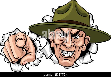 Esercito Bootcamp trapanare il sergente soldato Ponting Illustrazione Vettoriale