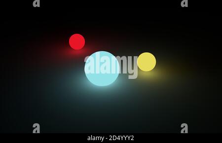 Astratto palline rosse, gialle e blu su sfondo scuro Foto Stock