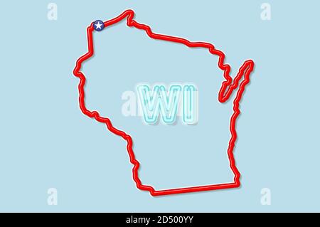 Wisconsin Stati Uniti grassetto schema mappa. Illustrazione vettoriale Illustrazione Vettoriale