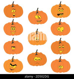 Set di zucche di Halloween, funny faces. Vacanze d'autunno. Illustrazione Vettoriale Illustrazione Vettoriale