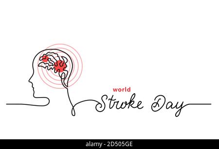 World Stroke day semplice linea bordo, web banner, semplice vettore sfondo. Un disegno a linea continua con scritta tratto dire Illustrazione Vettoriale