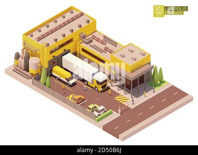 Costruzione di una fabbrica isometrica vettoriale Illustrazione Vettoriale