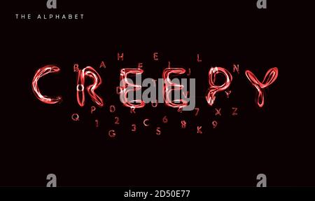 Alfabeto di stile creepy, carattere di pozione della strega, tipo di fulmine per poster di Halloween, banner, logo e caratteri verdi. Lettere di stile spooky e magiche Illustrazione Vettoriale